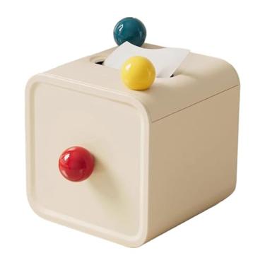 Imagem de Asixxsix Dispenser de rolo de higiénico, Decorativo quadrado plástico tecido caixa tampa com suporte de rolo removível, para sala de estar banheiro cozinha escritório escola (3 bolas coloridas)