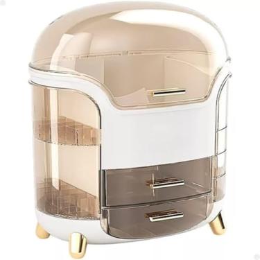 Imagem de Porta Maquiagem em Acrílico Fumê com 11 Divisões – Organizador de Cosméticos e Acessórios com Gavetas e Tampa Transparente(Branco Algodão)