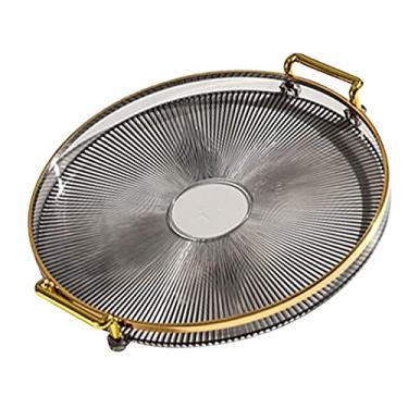 Imagem de Zerodis Bandeja Redonda Com Alças Bandeja para Servir Joias Organizadora de Maquiagem Pão Frutas Sobremesa Lanche Prato para Cozinha Banheiro Sala de Estar Redonda Com Alças (Fuligem Ouro)