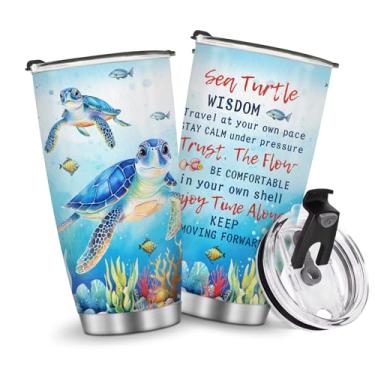 Imagem de Copos isolados de viagem com tartaruga marinha caneca de café, presentes de aniversário de Natal para meninos, meninas, filhas, filhas, mulheres, homens, presente, metal, 590 ml, garrafa de água