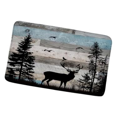 Imagem de Tapete de banho de veado floresta rústico cabana fazenda chalé campestre caça animais selvagens acampamento vintage celeiro placa de madeira tapetes de banheiro capacho cozinha tapete de banheiro 45 x