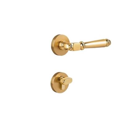 Imagem de Fechadura de porta silenciosa interna de latão American Split Room Maçaneta de porta de madeira maciça de latão sólido (areia dourada)