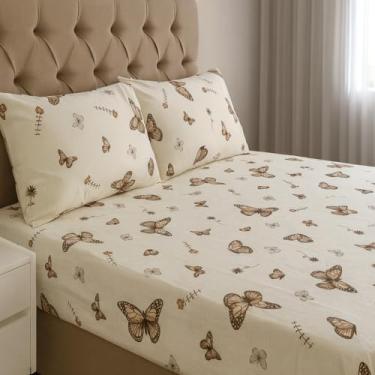 Imagem de Jogo de Lençol Casal 3 Peças 150 Fios Estampado – Lençol com Elástico, Fronhas com Zíper, Cama Box e Padrão (Modelo - 11)