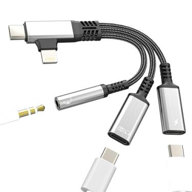 Imagem de Adaptador USB C OTG Lightning de dados para conector de 3,5 mm (3 em 2) para iPhone 17 16 15 14 divisor de áudio auxiliar de fone de ouvido para Apple Dongle Charger tipo C para iPad com carregamento