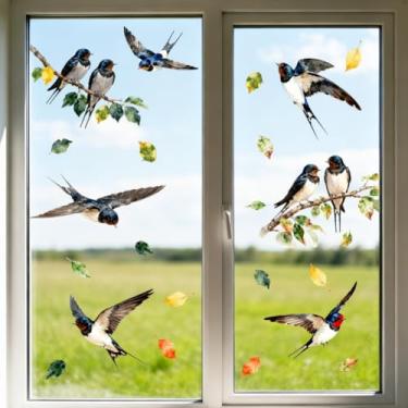 Imagem de ANATTASOUL Adesivo de janela estática que cola andorinha e folhas 1 folha reutilizável para vidro, 120 cm x 30 cm, adesivo removível de dupla face para quarto, escritório, decoração de casa