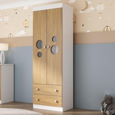 Imagem de Guarda-roupa Infantil 62cm 2 Portas Com Vidro E 2 Gavetas Pirulito Multimóveis MP4466 Branco-madeirado