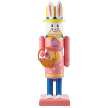 Imagem de Chunful Quebra-nozes Coelho da Páscoa Tradicional Coelho de 25 cm Quebra-Nozes de Madeira Decoração de Páscoa Estatueta de Mesa Decorativa de Madeira Ornamento de Coelho para Decoração de Placa de