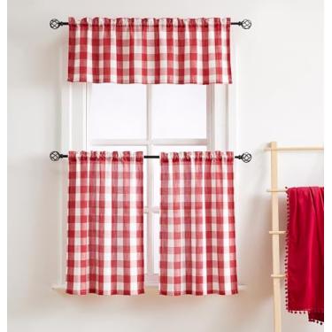 Imagem de Treatmentex Cortinas de cozinha xadrez vermelhas camadas 91,4 cm de comprimento meia janela conjunto de cortinas de café semitransparentes para cozinha wubdow sobre pia, banheiro 68,6 cm x 91,4 cm 2
