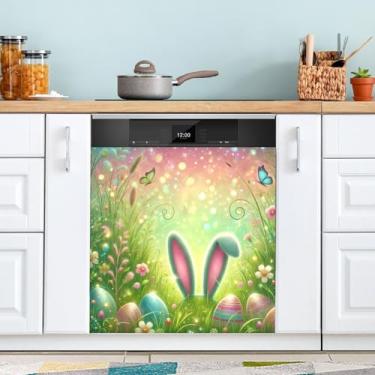 Imagem de Capa magnética de coelho ovos de páscoa para lava-louças adesivo magnético fácil de limpar ímãs de geladeira decoração ímã de porta de geladeira adesivo para decoração de casa cozinha 58 cm x 66 cm