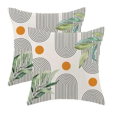 Imagem de Jecuwo Conjunto de 2 capas de almofada boho meados do século 45,7 x 45,7 cm, abstrato, simples, arco de sol, fronha decorativa, folha boho, moderna, casa de fazenda, capa de almofada para sofá, cama