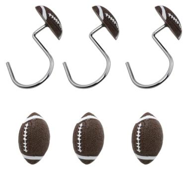 Imagem de ZZHXSM 12 peças ganchos de cortina de chuveiro de rúgbi estilo esportivo para meninos decoração em forma de bola conjunto de anéis de aço inoxidável e resina Material de resina 3,5 cm de diâmetro
