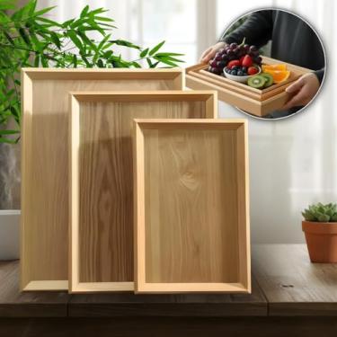 Imagem de Bandeja Bambu Retangular Café Da Manhã Kit Com 3 Unidades Pestisco Decoração Bandeja Decorativa