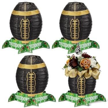 Imagem de Mudder 4 peças de lanterna de papel de futebol americano conjunto de decoração de mesa de centro de mesa lanterna de jogo de futebol com peças de suporte para artigos de festa de aniversário, 30,5 cm