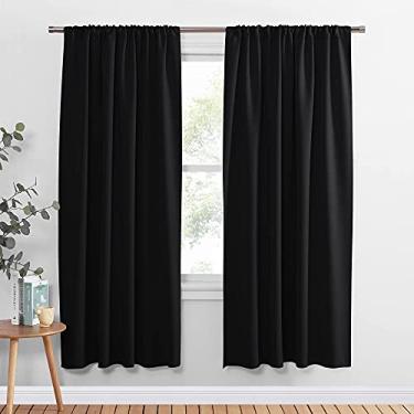 Imagem de PONY DANCE Cortinas de janela Black Out - Cortinas e cortinas com isolamento térmico tratamentos de janela bloco de luz persianas curtas bolso de haste para quarto, L 132 x C 160 cm, preto, 1 par