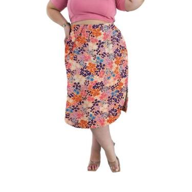Imagem de Saia Midi Cintura Alta com Bolsos e Aberturas Laterais Estampada Visco