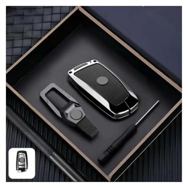 Imagem de Couro Compatível com bmw 1 3 5 7 séries x1 x3 x4 x5 f10 f15 f16 f20 f30 f18 f25 m3 m4 e34 caso chave do carro capa protetor escudo(B-black keyring)