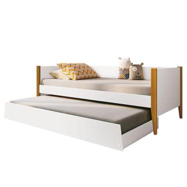 Imagem de Bicama Solteiro Noah Branco Acetinado Com Pés Amadeirado - Reller