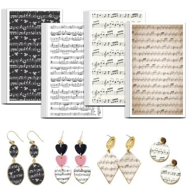 Imagem de OLYCRAFT 24 peças de papel de transferência de argila para notas musicais, 4 estilos, papel de transferência de argila para argilas de polímero, brinco, desenhos musicais, folhas de transferência