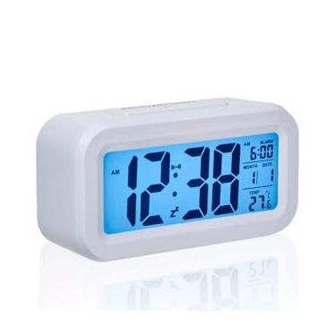 Imagem de Relógio Despertador Digital de Mesa Temperatura Recarregável (Branco)