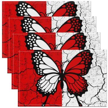 Imagem de Jogo americano de borboleta abstrata, vermelho, cinza, branco, quadriculado, preto, para crianças, adolescentes, adultos, mariposa selvagem, moderno, estilo rústico, tapetes de cozinha para mesa de