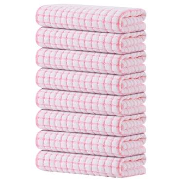 Imagem de Kitinjoy Pacote com 8 toalhas de cozinha felpudas de algodão, 40,6 x 63 cm, toalhas de prato super macias e absorventes, toalhas de mão de secagem rápida para secagem de cozinha, rosa