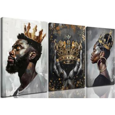 Imagem de 3 peças de arte de parede em tecido de reis e rainhas africanos modernos pôsteres de retratos de reis e rainhas africanos impressões de pôster de coroa para decoração de casa pinturas adequadas para