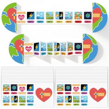 Imagem de Chivertion Artesanato religioso para escola dominical para crianças, jogo de tabuleiro de sequenciamento, kit de arte de 7 dias de criação, artesanato bíblico para crianças pequenas, atividades de