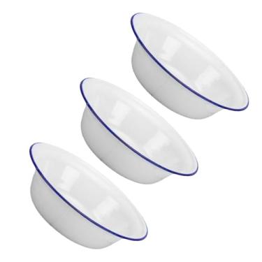 Imagem de HAKIDZEL Tigela de esmalte retrô de 3 peças, bacias de alimentos de grande capacidade para servir frutas, lanches e sobremesas, tigelas profundas, material esmaltado para reuniões de família