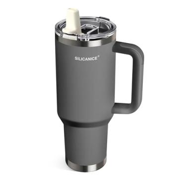 Imagem de SILICANICE Copo isolado de 1,134 g com tampa flip de canudo - 100% à prova de vazamento, aço inoxidável a vácuo de limpeza rápida | Sem BPA, compatível com alça e porta-copos - 24H frio, viagem