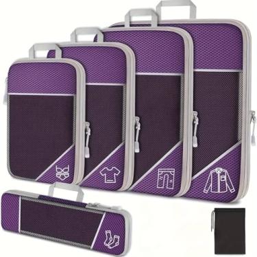 Imagem de Bolsa de armazenamento de viagem de nylon de 6 peças, organizador de compressão leve, mala de roupas, bagagem e suprimentos de viagem (Roxo)