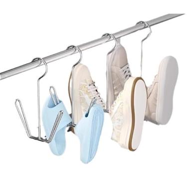 Imagem de Pacote com 2 cabides de secagem de aço inoxidável, gancho para exibição de sapatos, organizador de sapatos, armário, prateleira de secagem para pendurar botas, chinelos e tênis