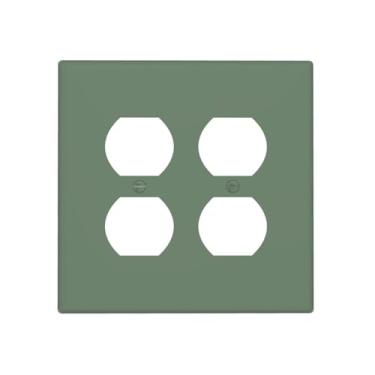 Imagem de Spshian Capas decorativas verdes sálvia para interruptor de luz duplex de 2 gangs, capas decorativas de placa de parede Gfci para receptáculo elétrico, placa frontal para decoração de cozinha