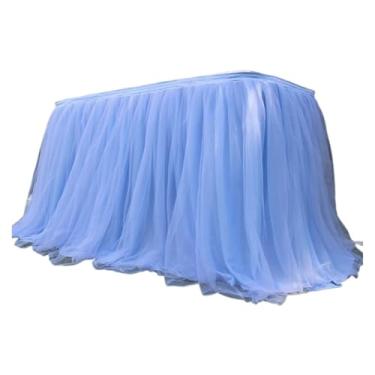 Imagem de Saia de mesa de tule de 100 x 75 cm, toalha de mesa de tule de malha elástica, Natal, festa, decoração de casamento (azul escuro)