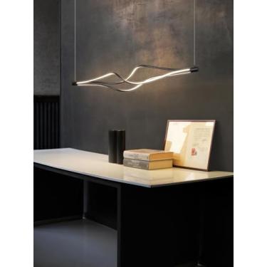 Imagem de Luminária pendente LED preta moderna para sala de jantar, com intensidade regulável e controle remoto, temperatura de cor de 3000K a 6000K, ideal para ilha de cozinha, mesa de jantar, sala d