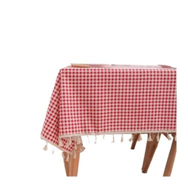 Imagem de Toalha de mesa xadrez vermelha e branca pastoral linho algodão quadrado toalha de mesa retangular toalha de mesa para casa (rosa, 90 x 90 cm)