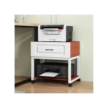 Imagem de KEG801302 Rack de impressora de mesa de escritório móvel para mesa de escritório, copiadora, colocação de chão, multifuncional, mesa de impressora de armazenamento com rodas (marrom)