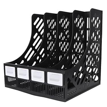 Imagem de Luqeeg Bandeja de Documentos Organizador Resistente de Suporte de Arquivo para Material de Escritório, Arquivo de Armazenamento de Mesa de 4 Grades para Sala de Aula de Escritório, Plástico Preto