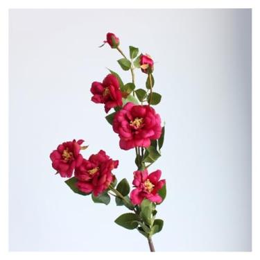 Imagem de KEG801302 Flores falsas simuladas ramo de rosas para casa, casamento, banquete, aniversário, dia dos namorados, decoração de flores artificiais, vaso de seda, arranjo de flores (vermelho-rosa)