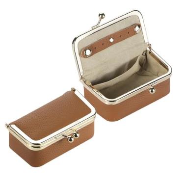 Imagem de Royal Bagger Caixa de joias de couro de vaca genuíno, mini estojo para anéis, colares e brincos, porta-moedas Kiss Lock para mulheres 3203 (marrom 1)