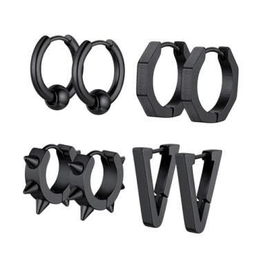 Imagem de GoldChic Jewelry Brincos masculinos de aço cirúrgico, hipster, punk, argola para homens/mulheres, hipoalergênicos para orelhas sensíveis, caixa de presente incluída, 19G, banhado a ródio preto, Sem