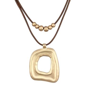 Imagem de joymiao Colares Boho para mulheres, colar de círculo grosso, em camadas, boho, círculo, couro, gargantilha longa, vintage, joias boêmias, presentes, Couro sintético, Sem Pedra Preciosa