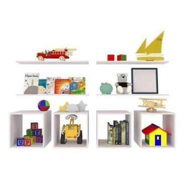 Imagem de Conjunto 4 Nichos e 4 Prateleiras Kit Cubos - Bramov Móveis