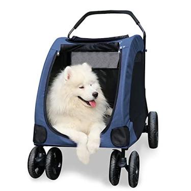 Imagem de U5GAAALPPQ9 Carrinho dobrável para animais de estimação, carrinho de viagem para cães médios e pequenos, leve, com claraboia, cesta de armazenamento, suporte para copos, bandeja de armazenamento de 50