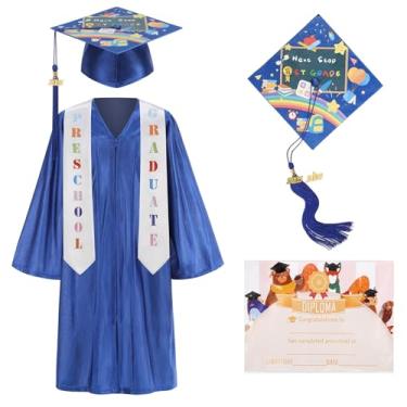 Imagem de GRAJTCIN Kindergarten Preschool Graduation Cap and Gown with 2025 Tassel Graduation Stole and Certificate (30, Blue)