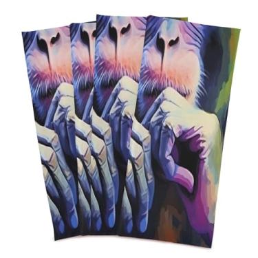 Imagem de Wassud Toalhas de cozinha macaco panos de prato de cozinha pacote com 4 panos de prato macios com laço para pendurar toalha de mão super absorvente de secagem rápida toalhas de chá de mesa decorativas