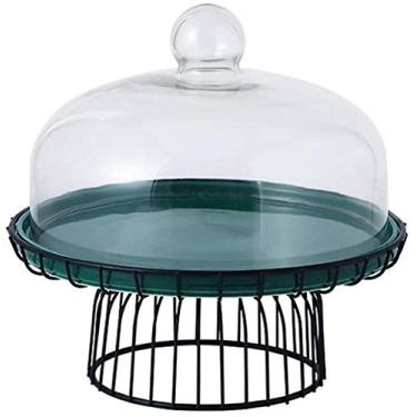 Imagem de Capa de prato de queijo, prato de servir cozinha para uso doméstico, pão, frutas, pastelaria, cobertura fresca, conjunto de cúpula, suportes de bolo (cor: bandeja + tampa de vidro, tamanho: polegadas