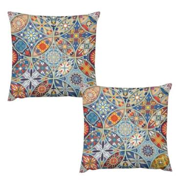 Imagem de XBDDZSW Capas de almofada Boho patchwork estilo boêmio estampa floral colorida vintage aconchegante fronhas quadradas decoração de casa para cama, sofá, sala de estar, capa de almofada 40,6 x 40,6 cm