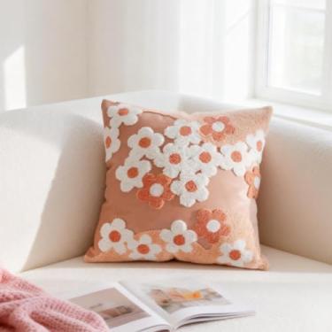 Imagem de Qupace 1 capa de almofada bordada 45,7 x 45,7 cm, fio de primavera e verão, bordado, flores, fronhas decorativas para sala de estar, quarto, sofá e cadeira (rosa)