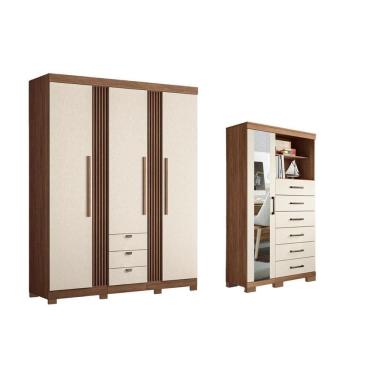 Imagem de Guarda Roupa 2 Peças (1guardaroupa+1cômoda) Qc257 Jatoba/areia - Santos Andirá