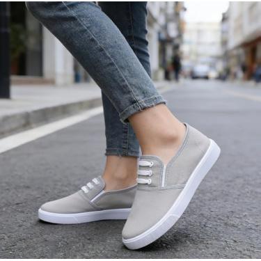 Imagem de Tênis feminino de lona, cano baixo, casual, branco, preto, sem cadarço, moderno, confortável, tênis de caminhada, Cinza, 37